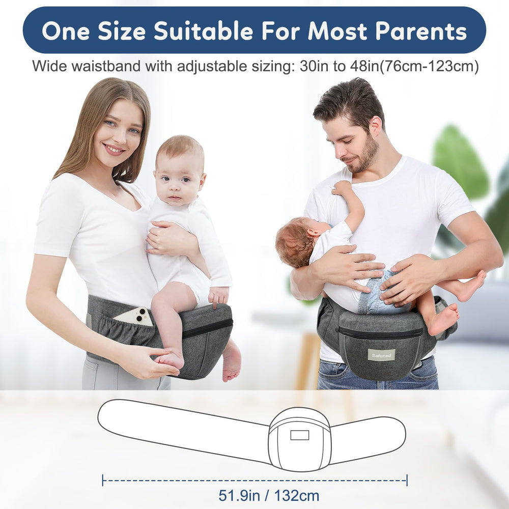 Safotad baby carrier hip seat storage pocket helps carry essentials on family trips.