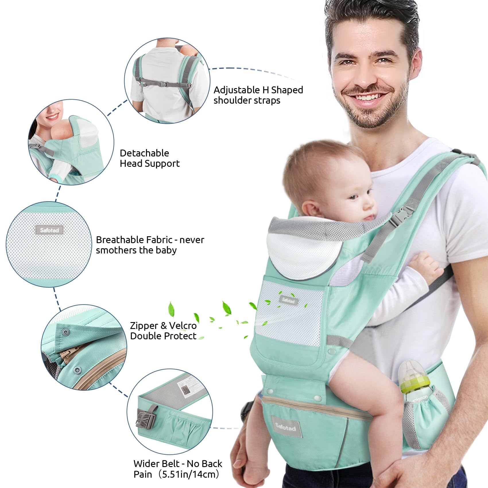 Safotad breathable mesh fabric highlights airflow and daily comfort.