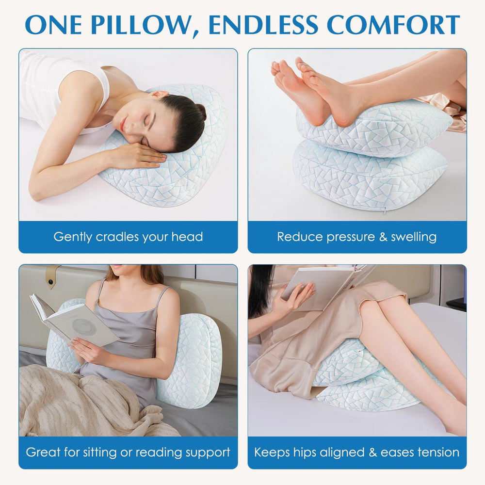 Safotad multi-use pillow supporting legs, back, and hips for relaxation