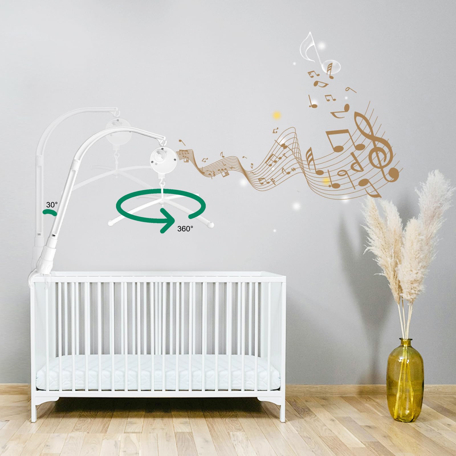 SAGOOITS arm fits traditional or convertible cribs, broad compatibility for nursery setups.