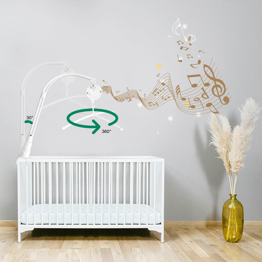 SAGOOITS arm fits traditional or convertible cribs, broad compatibility for nursery setups.