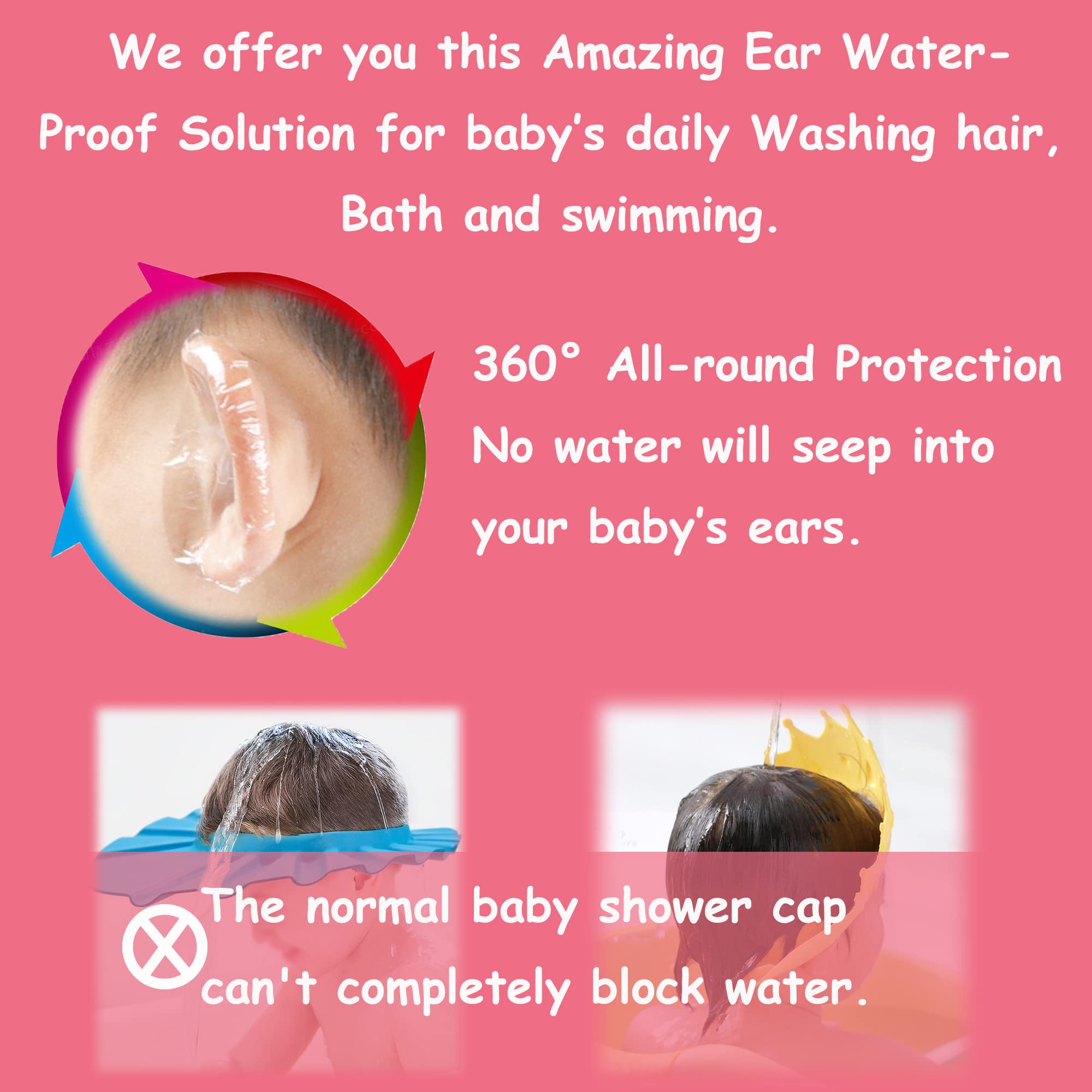 saicheek bath-time ear covers worn by toddler during shower.