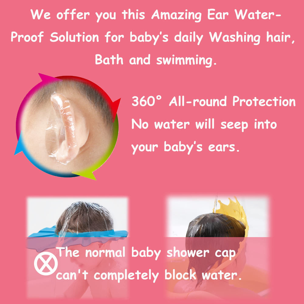 saicheek bath-time ear covers worn by toddler during shower.