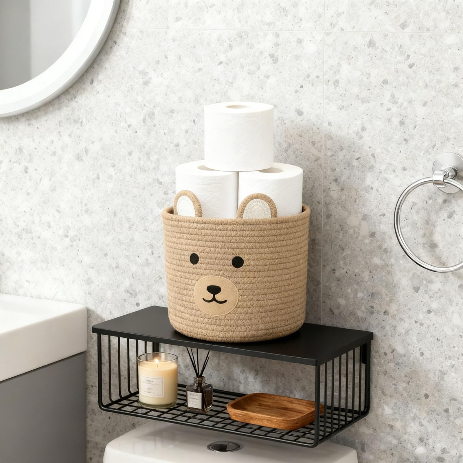 Saiiwnn Bear Basket khaki tone blends with decor.