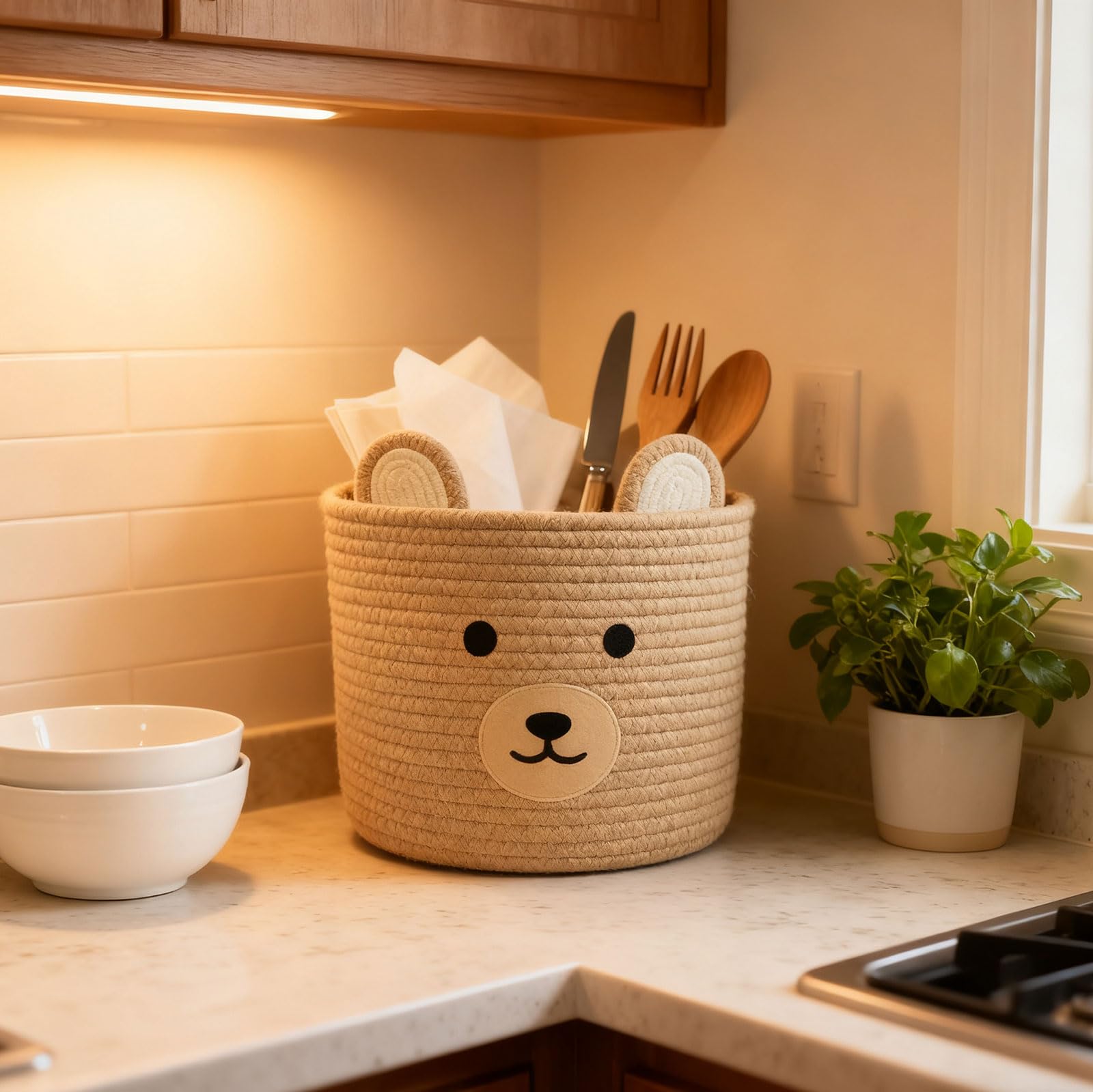 Saiiwnn Bear Basket perfect for kids' room organization.