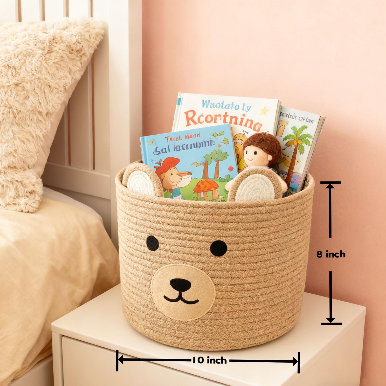 Saiiwnn Bear Basket used as laundry hamper in nursery.