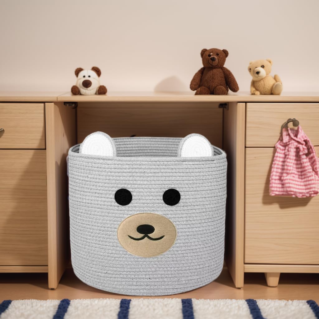 Bear Laundry Basket in grey adds soft texture to bedrooms and living rooms