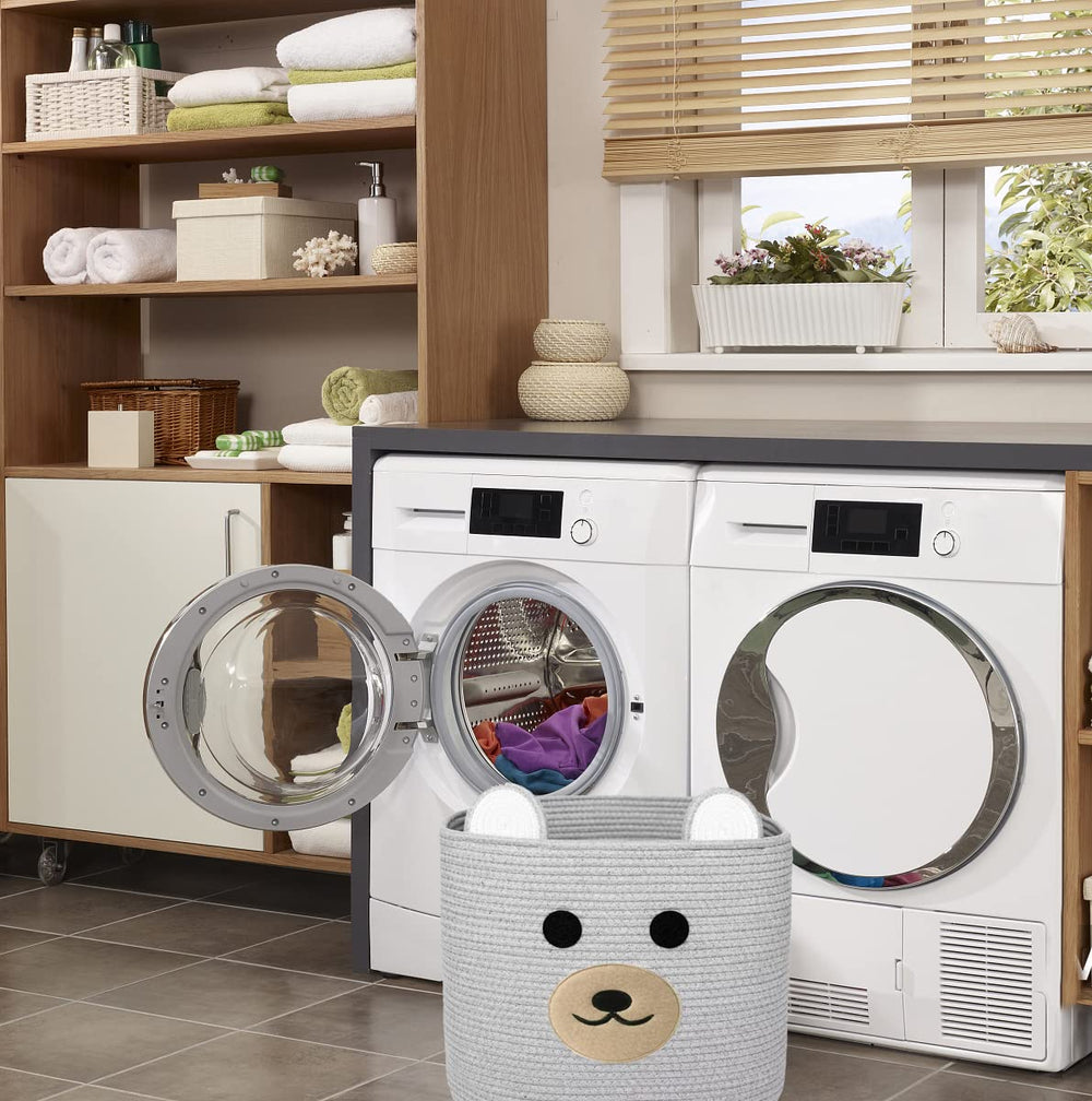 Saiiwnn Bear Laundry Basket holding towels and blankets neatly