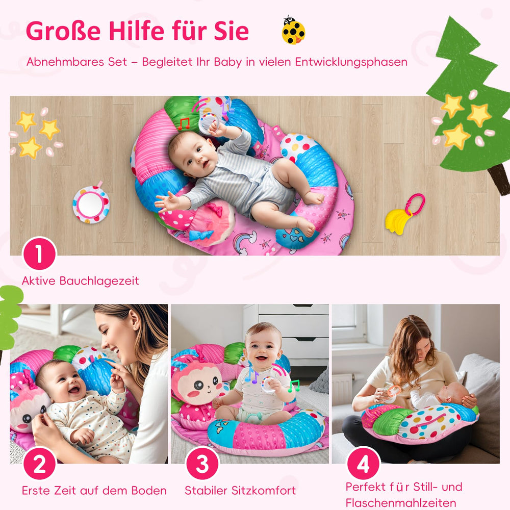 SAIMAND detachable pillows on playmat illustrating modular design for tummy time and sitting