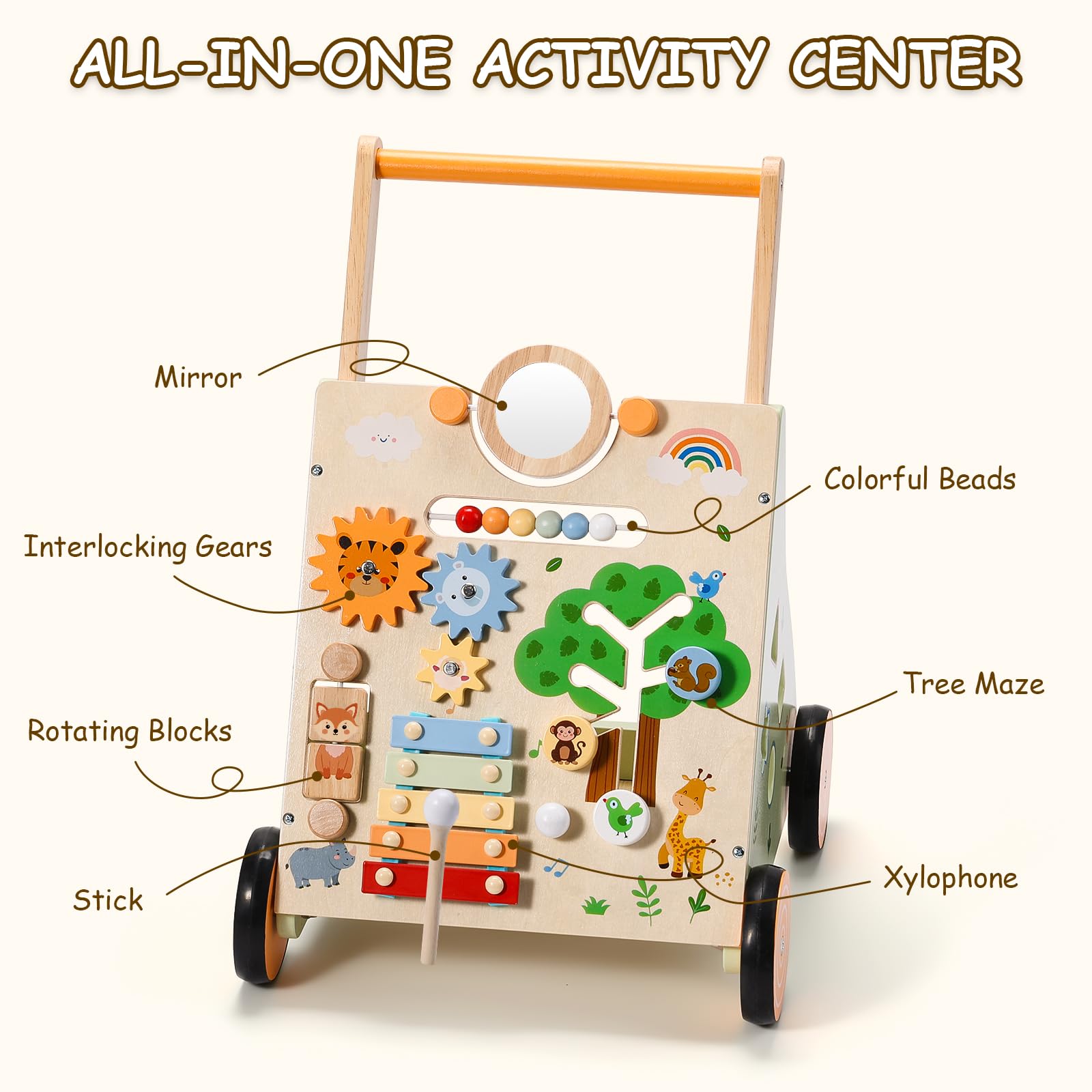 SainSmart Jr wooden baby walker height adjustment highlights growing baby fit for comfortable pushes