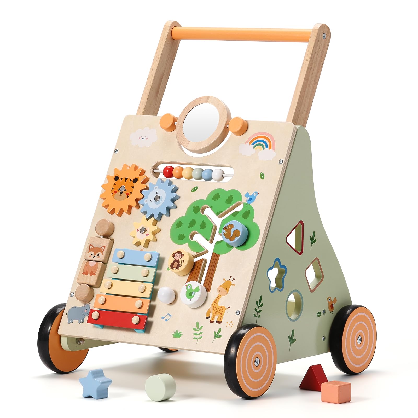 SainSmart Jr wooden walker in use in a living room showing sturdy design