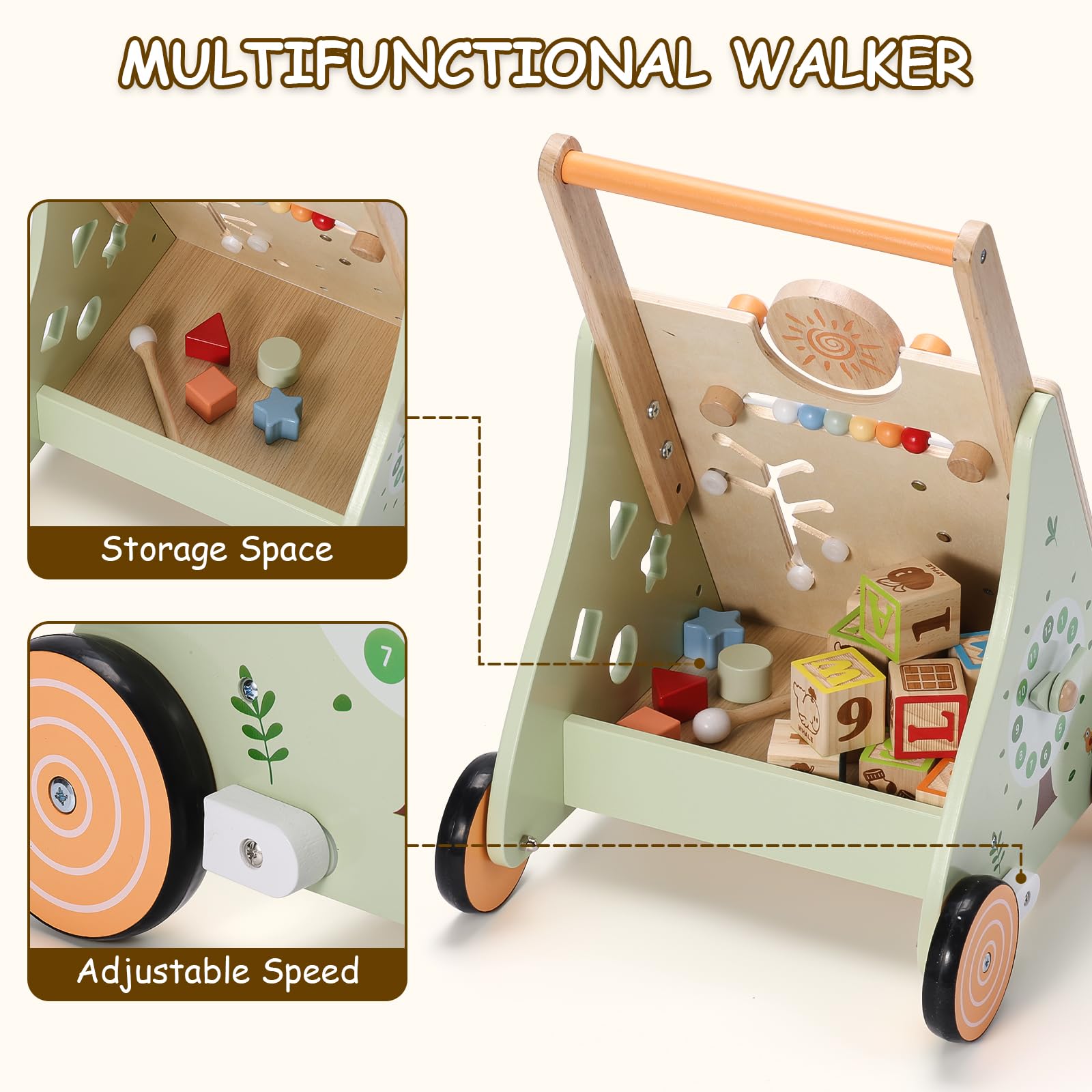 SainSmart Jr wooden baby walker speed control demonstrates safe pacing during early walking practice