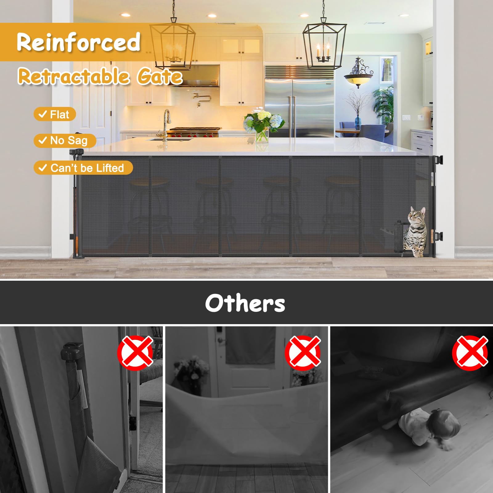 Sair pet 33-inch-tall retractable gate extended for large openings