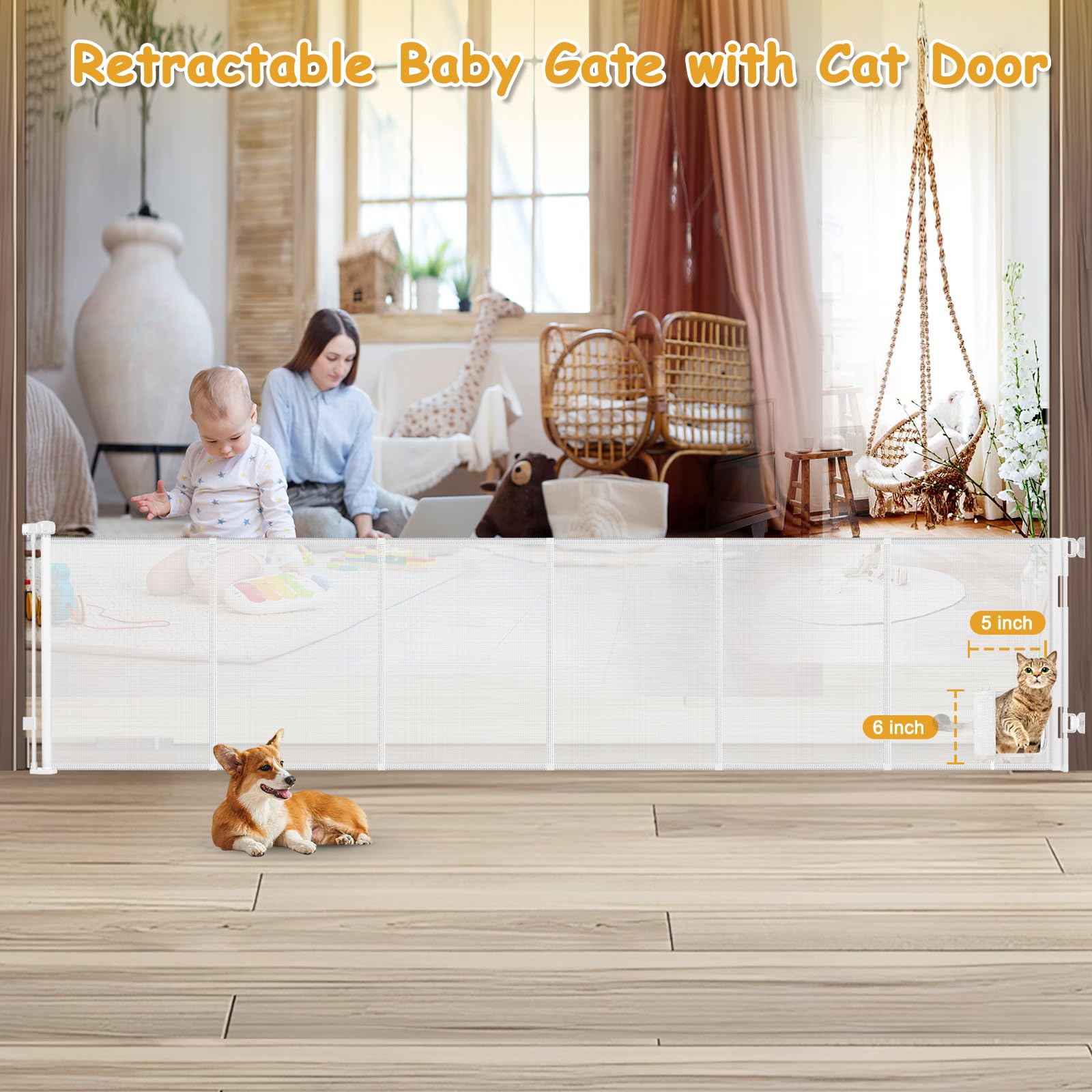 Sair pet 33in tall retractable gate demonstrates space-saving design