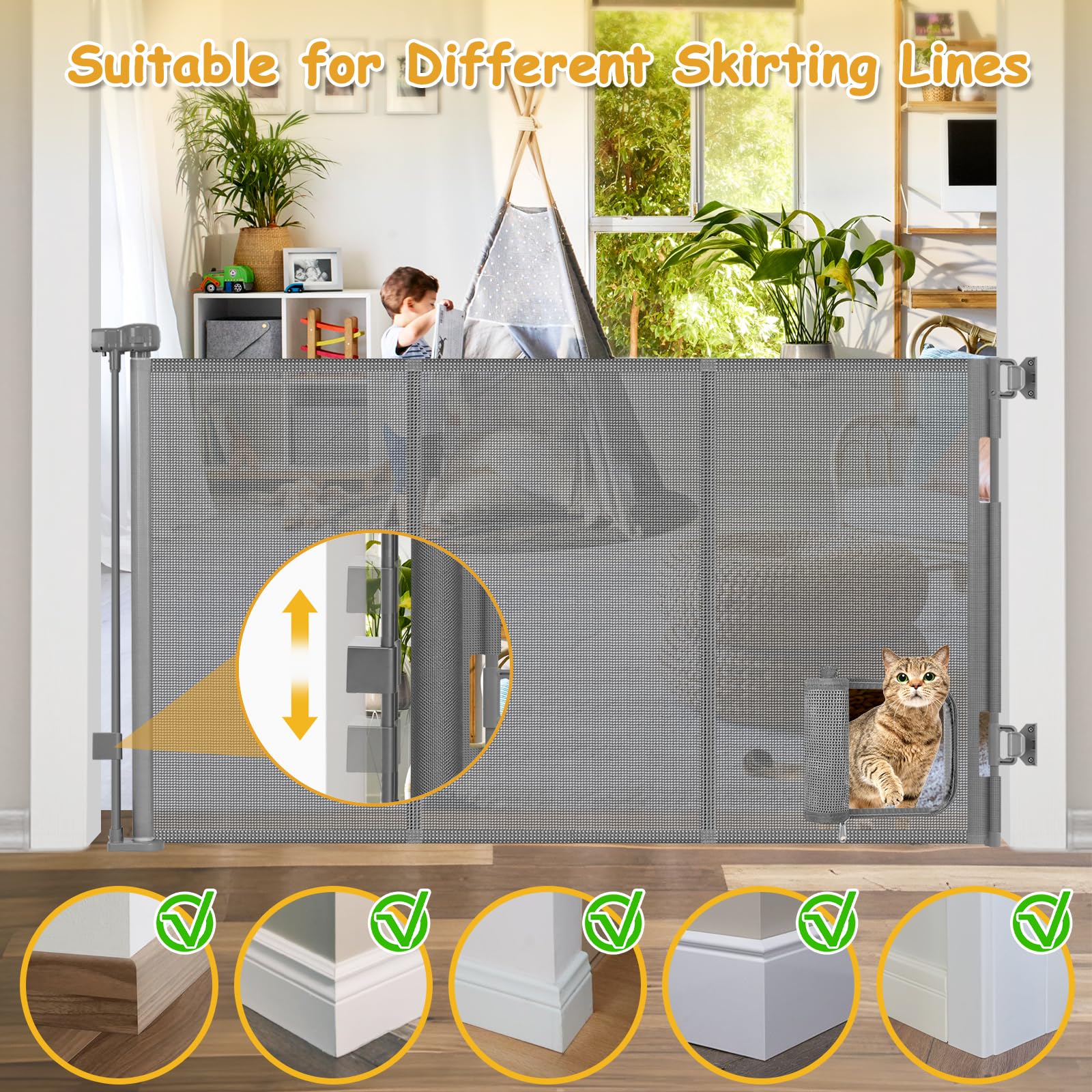 Sair pet gate in use keeping dogs and cats in separate areas