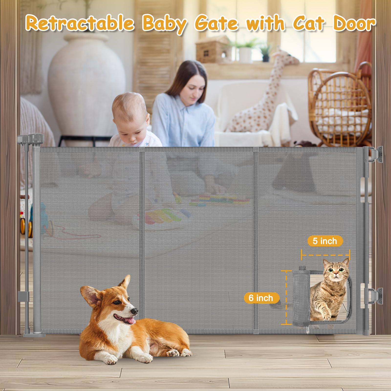 Sair pet mesh gate with flat reinforced bars keeps panels flat and sturdy