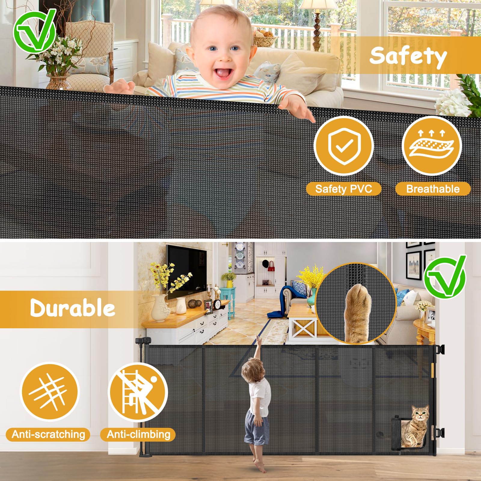 Sair Pet safe PVC material resists scratches and keeps gates durable.