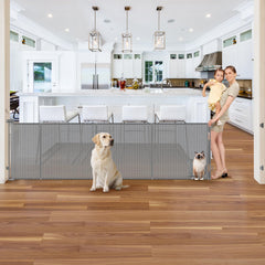 Sair Pet reinforced 120in gate with cat door closed for secure containment