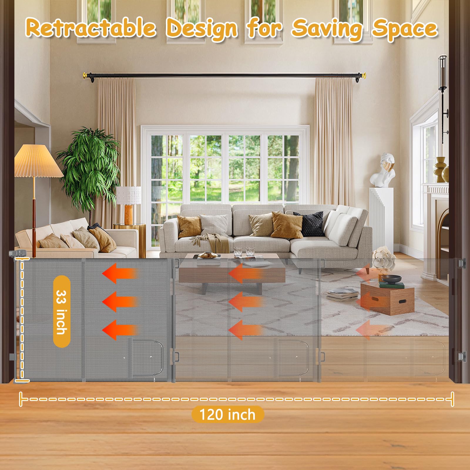 Sair Pet retractable 120in gate in action for easy one-handed use