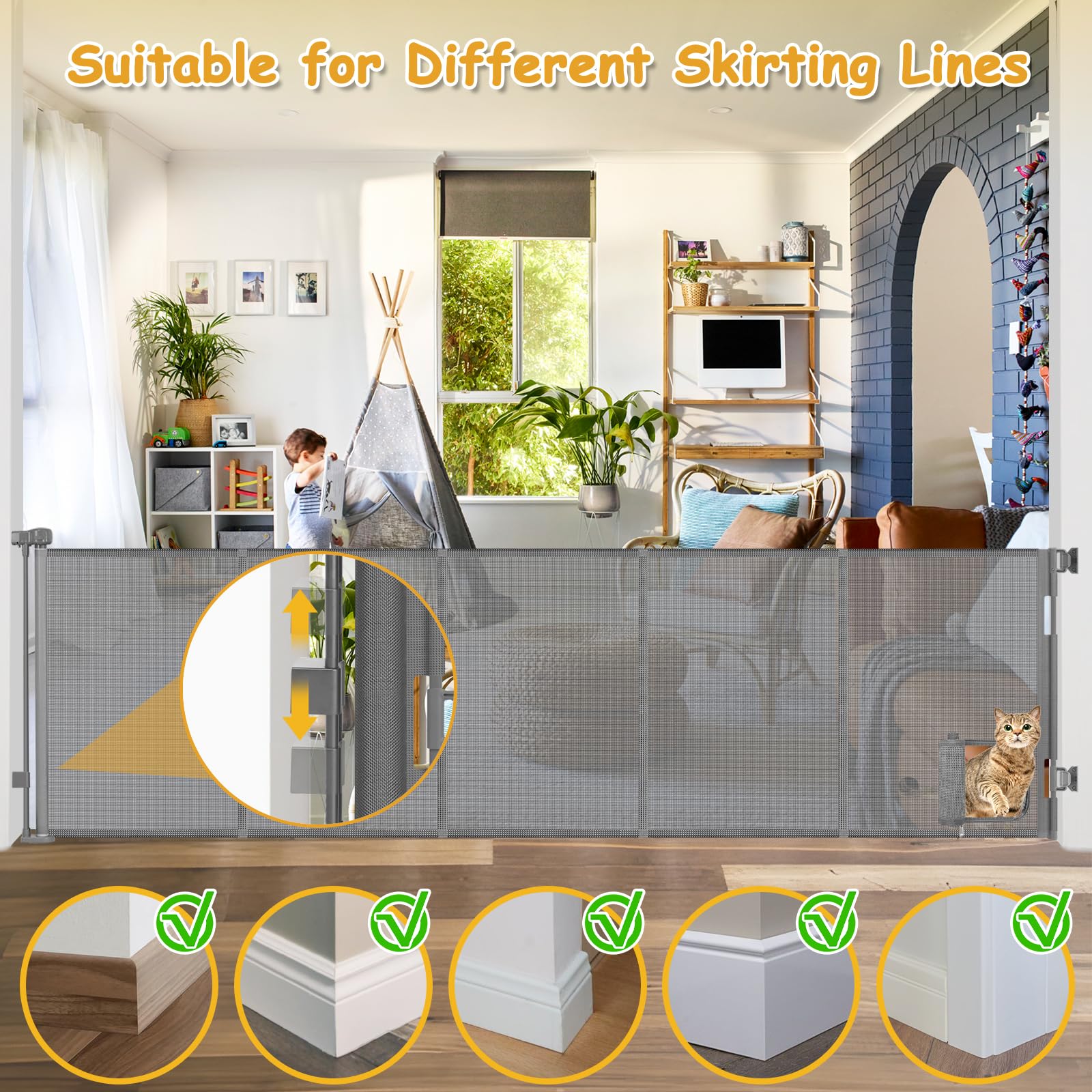 Sair Pet gate set up across a wide doorway showcasing flexibility