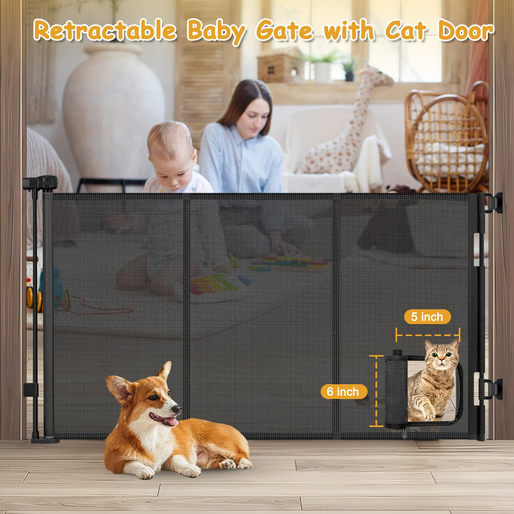 Sair pet reinforced gate with cat door open enables easy cat in-and-out access