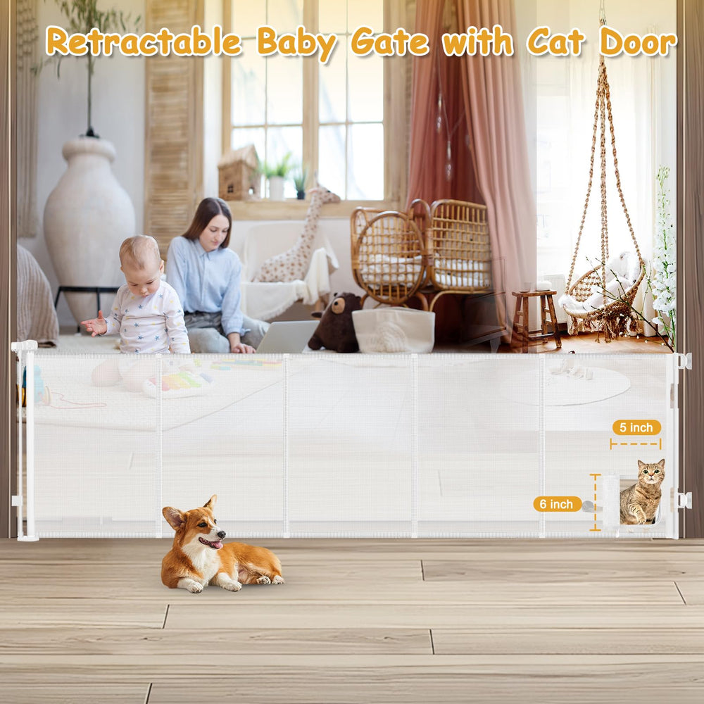 Sair pet gate with cat door demonstrates dual-use for pets and felines.