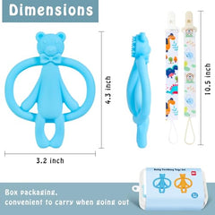 Saiveina bear-teether-yellow, bright color engages babies for teething exploration.