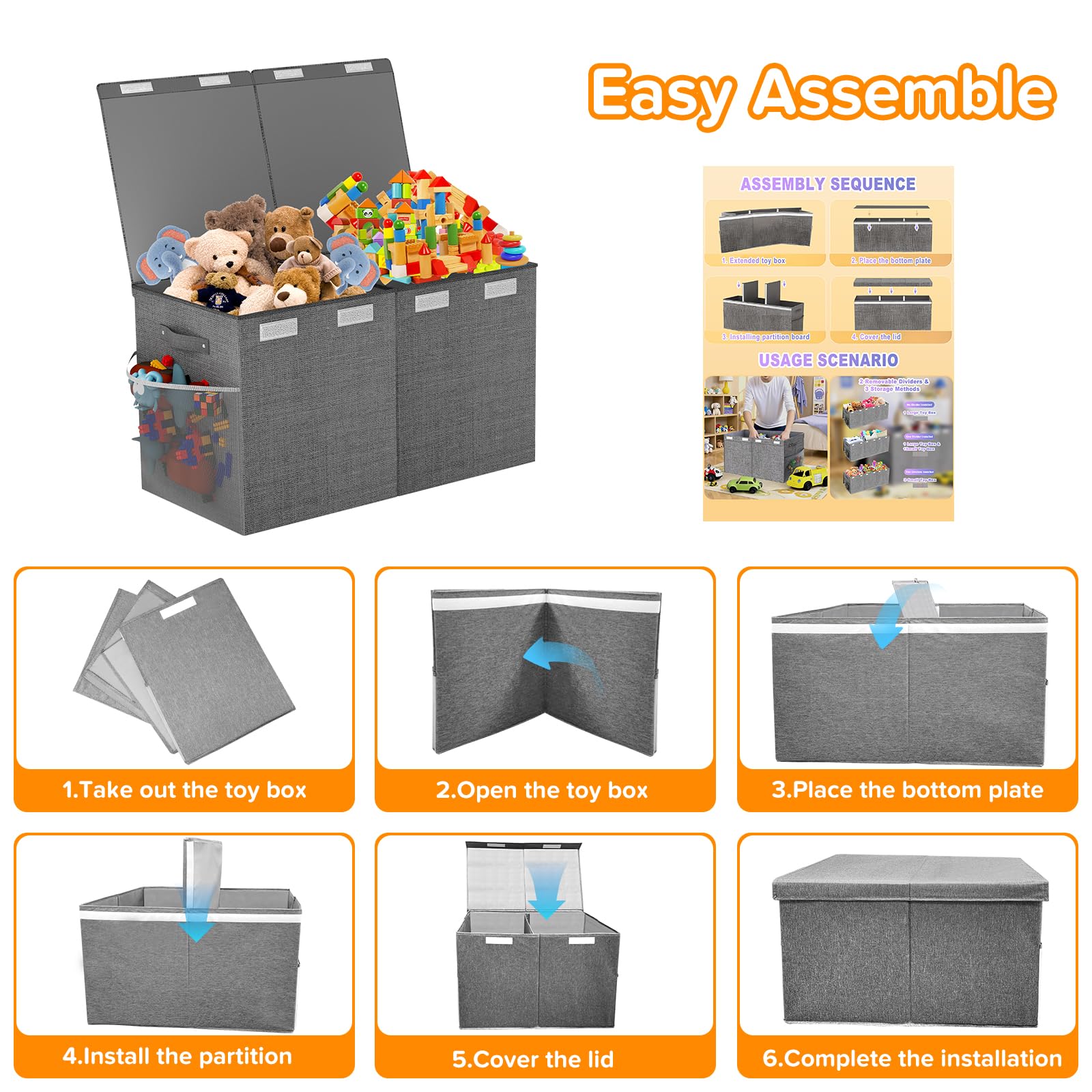 SAKAKI 90L capacity toy box stores plush blocks and books