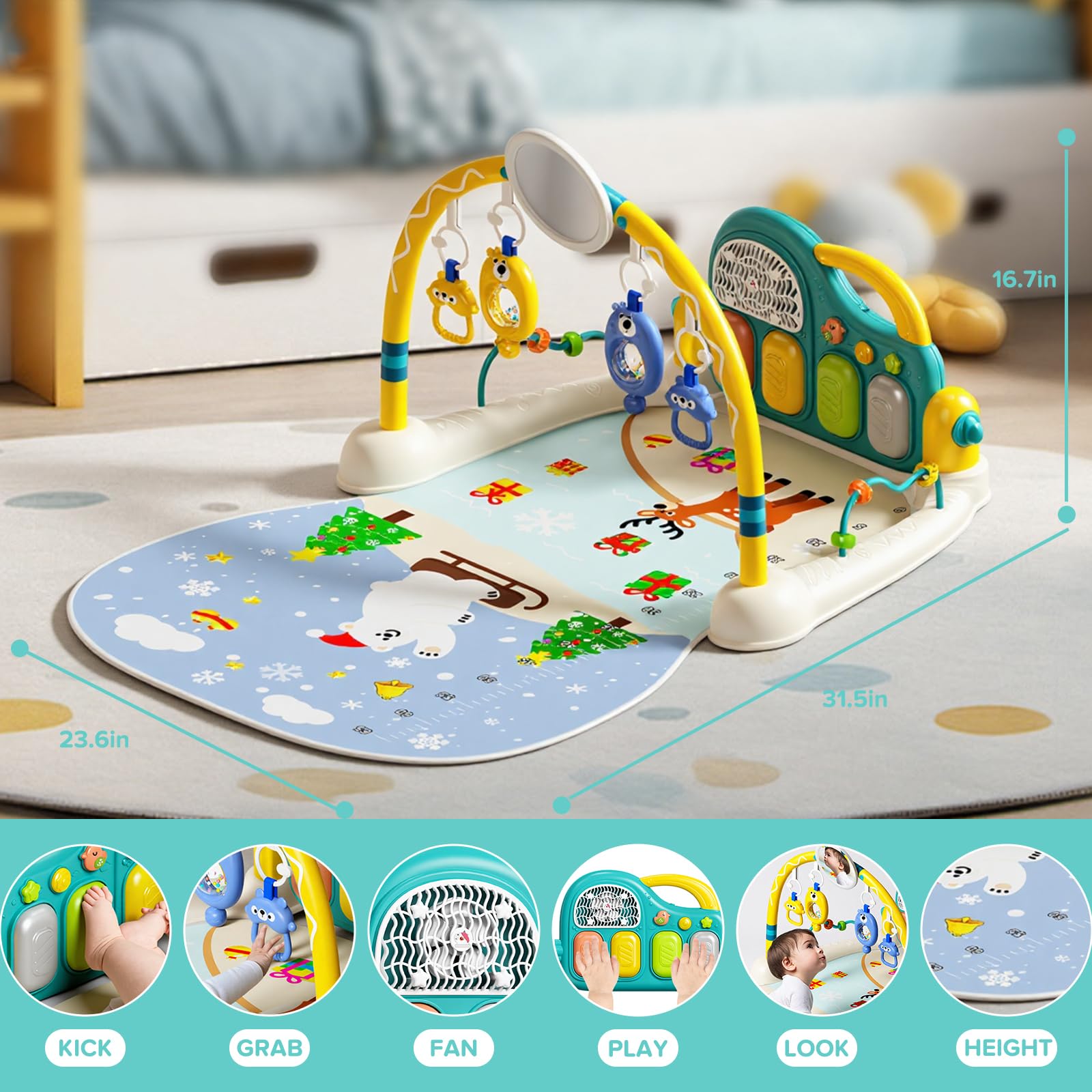 SAKAKI Baby Play Mat LED piano lights engage baby fingers during play