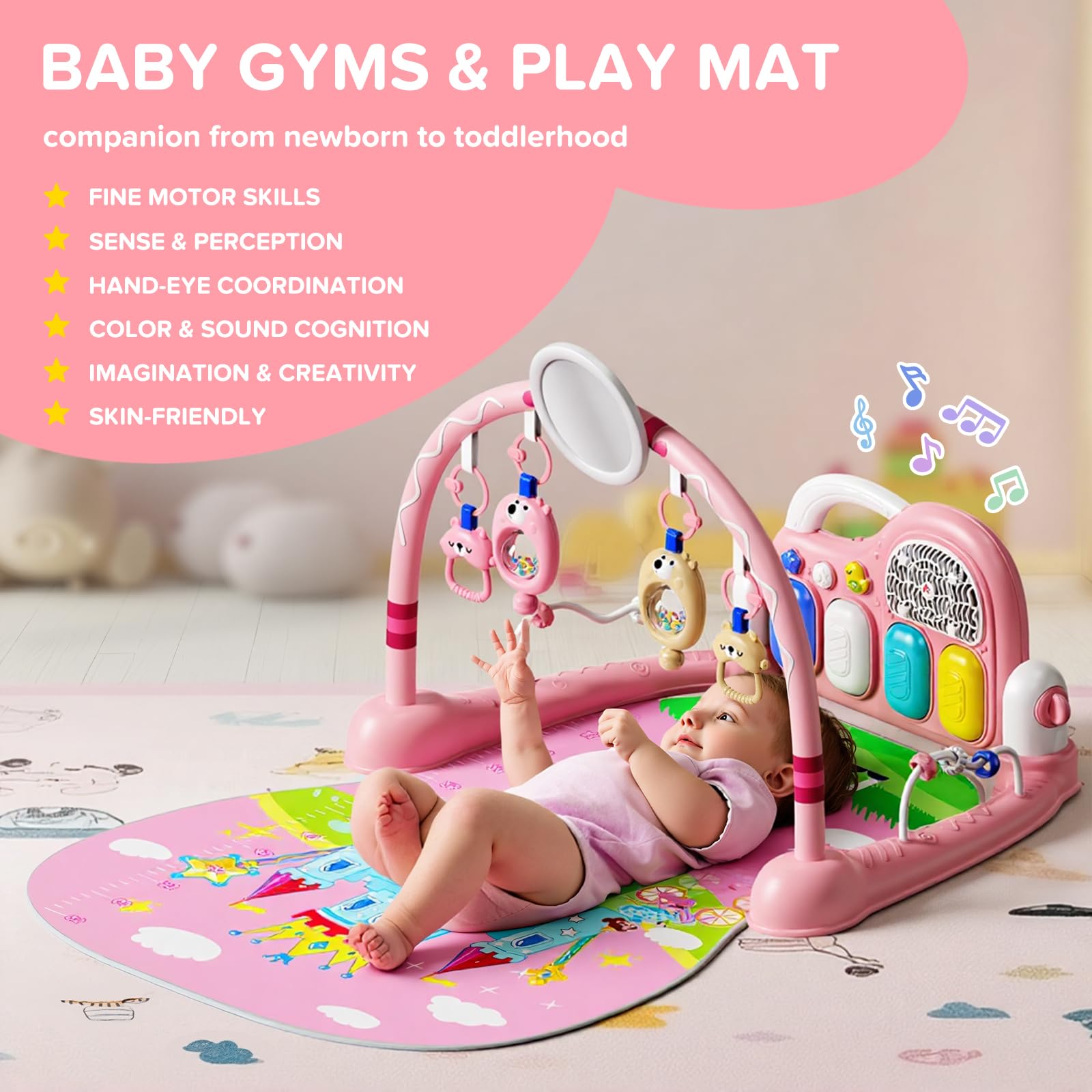 SAKAKI Baby Play Mat piano keys with LED lights boost sensory play.