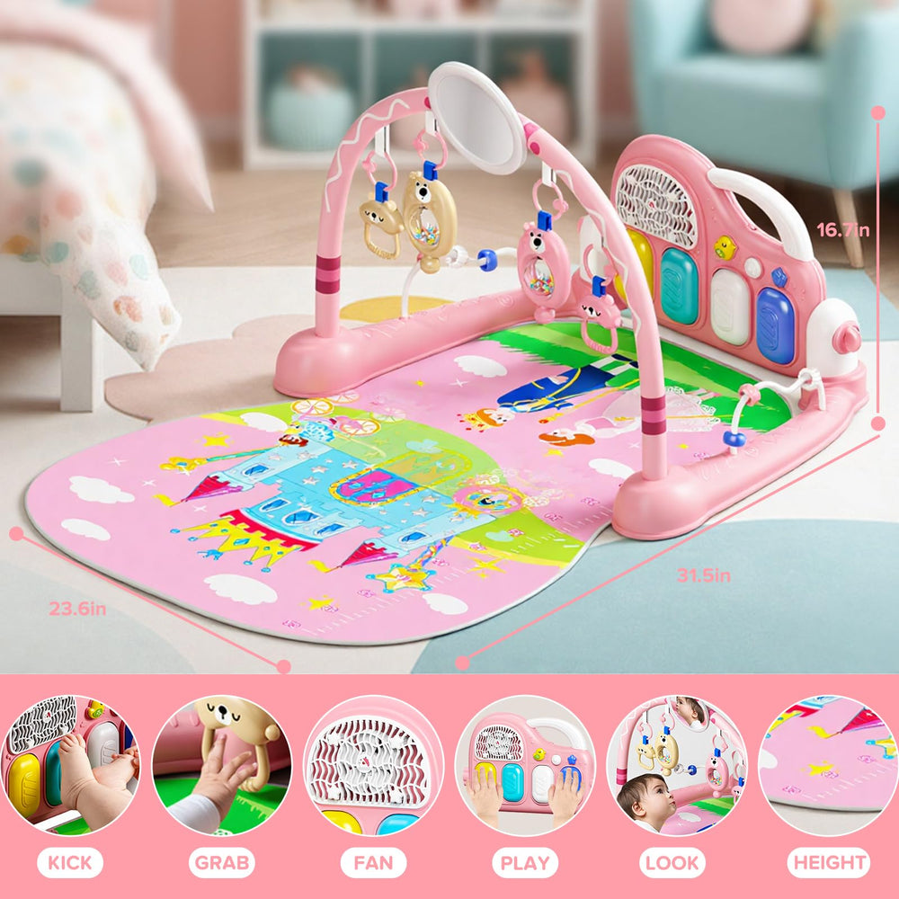 SAKAKI Baby Play Mat baby lying on tummy time mat exploring toys.