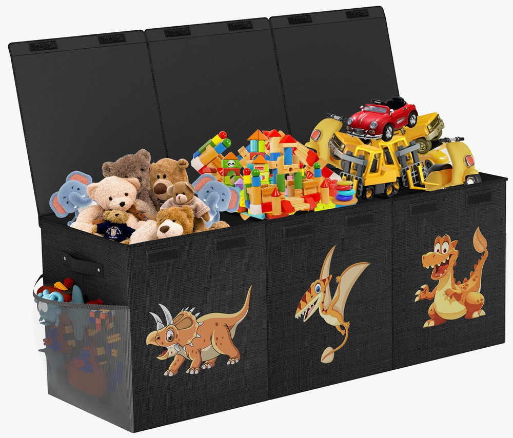SAKAKI extra large toy box with dinosaur lid closed for clutter-free living room storage