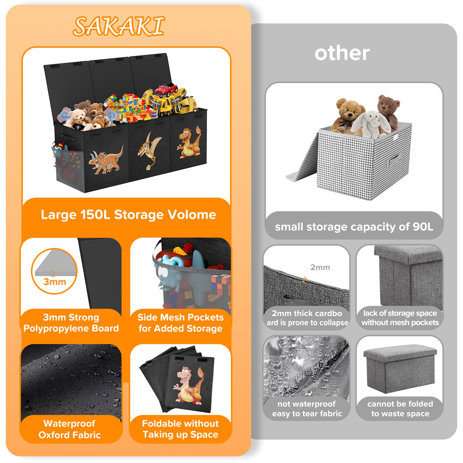 SAKAKI toy box with dinosaur pattern in living room enhances kid-friendly decor