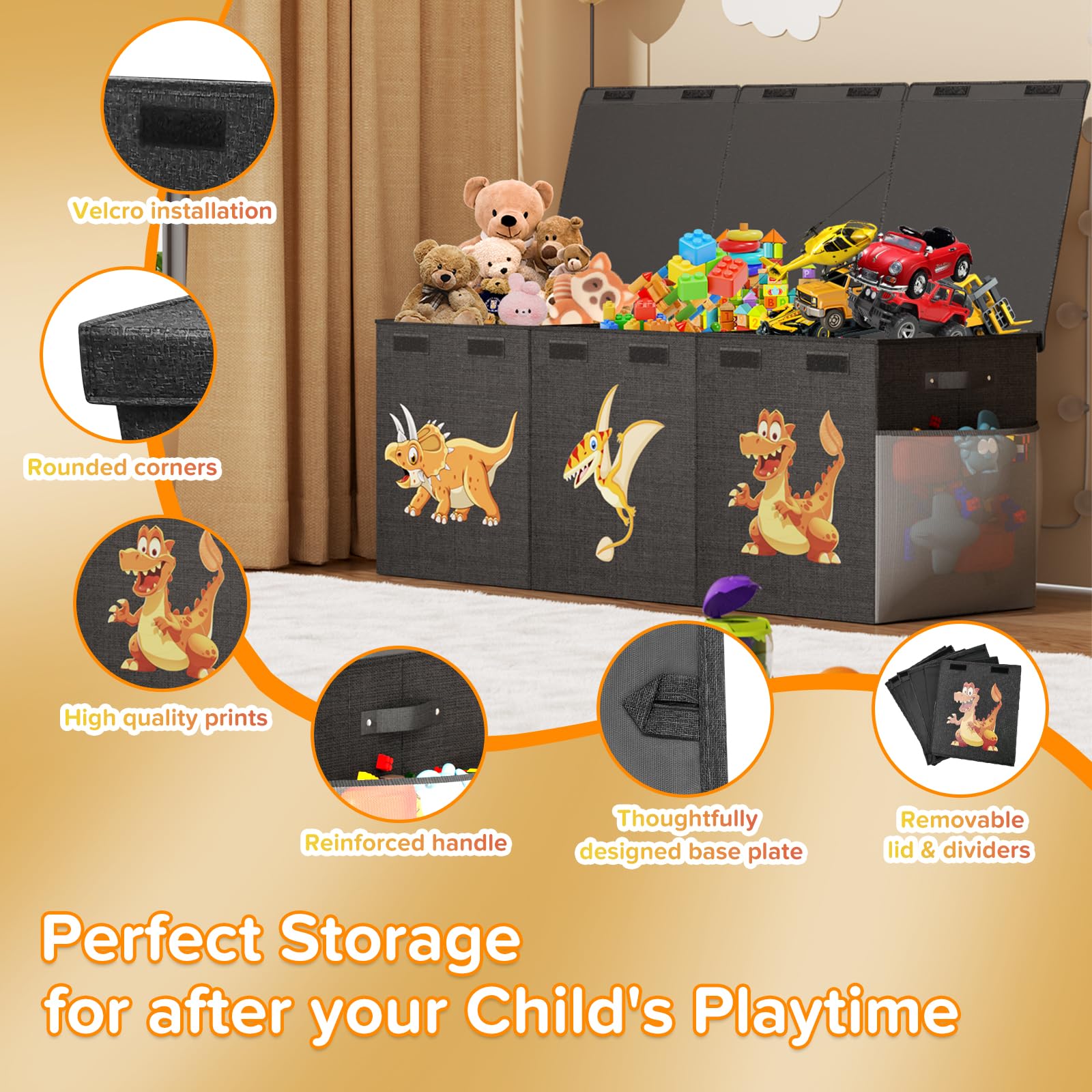 SAKAKI toy box with durable PP board supports heavy toy containment