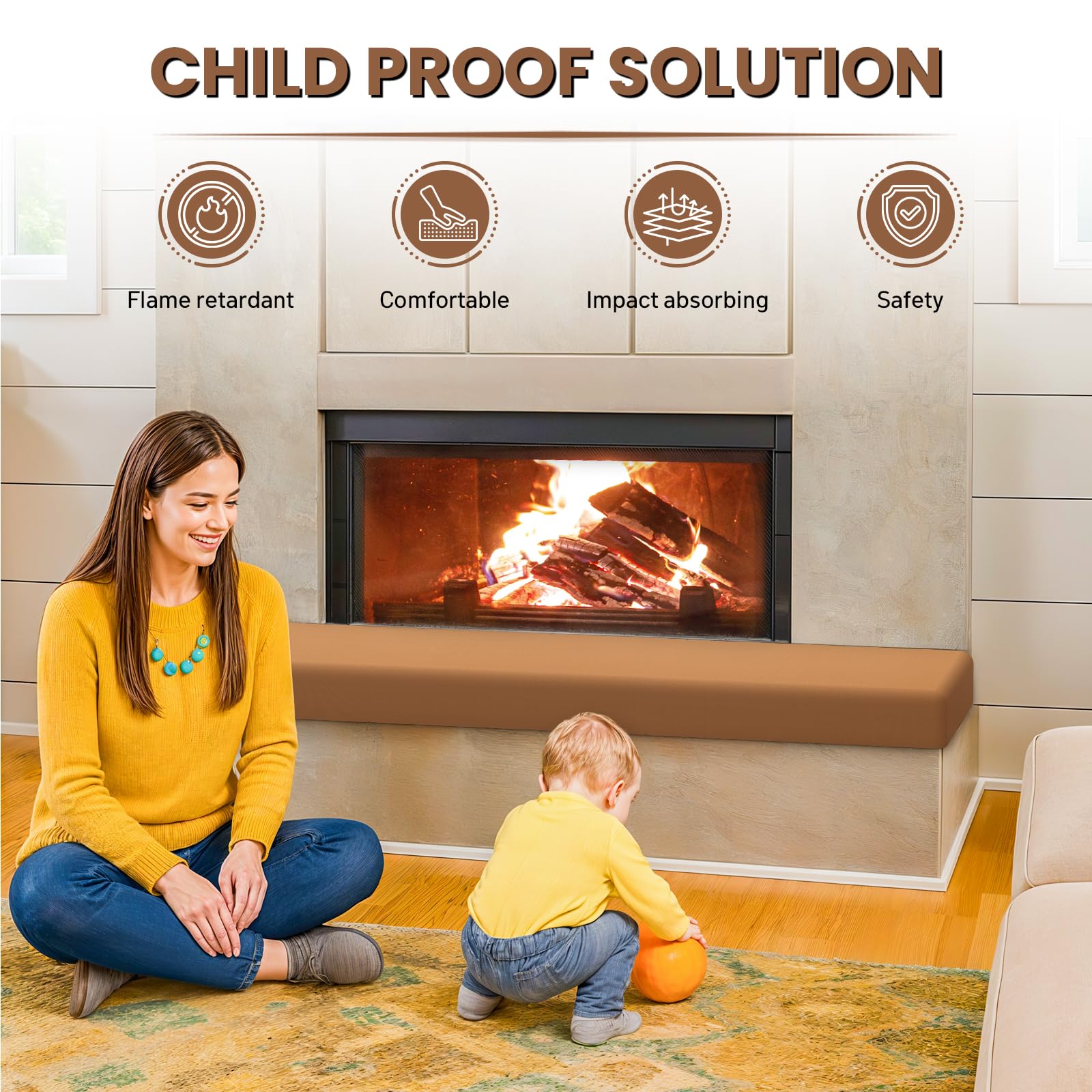 Salcod fireplace adhesive-back quick install shows tool-free setup.