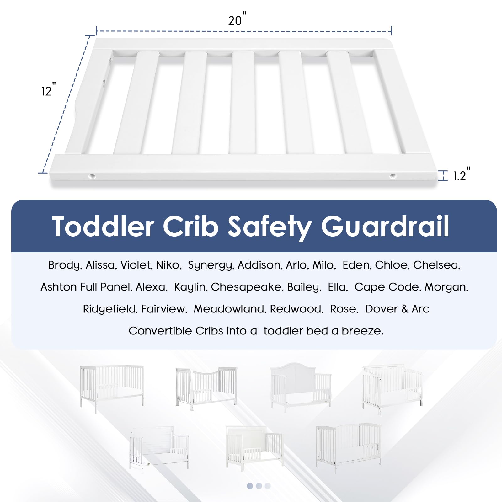 Salcod Toddler Crib Guardrail side-view highlights sturdy construction and proper fit.