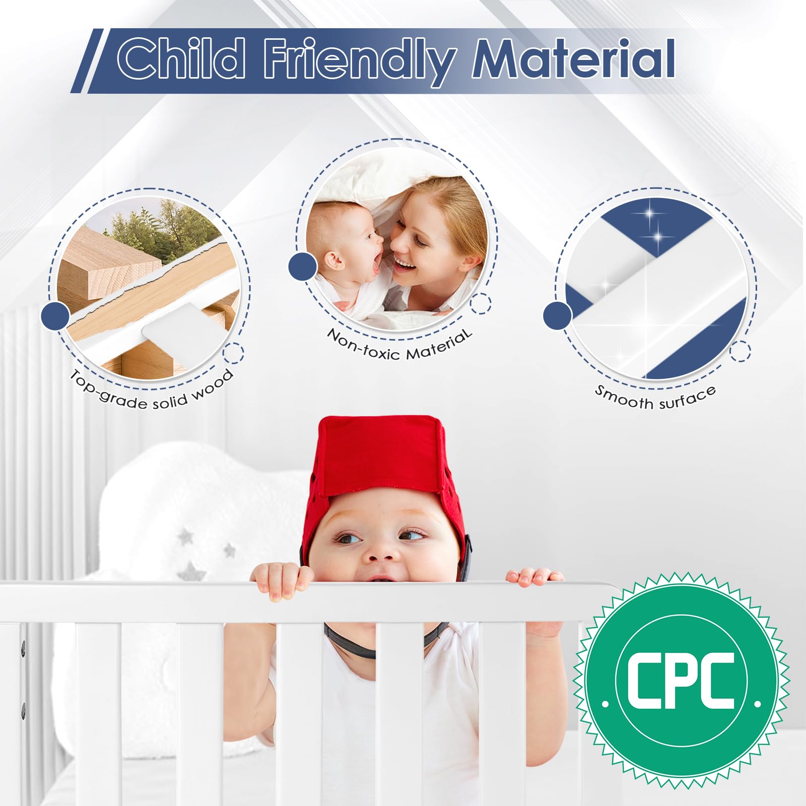 Salcod Toddler Crib Guardrail aden-visual shows model-specific compatibility.