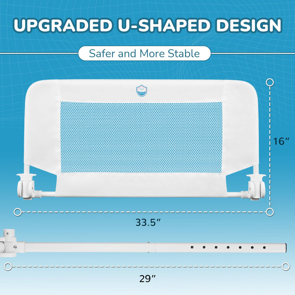 Salcod rail guard included with 33.5 by 16 inch dimensions for broad crib compatibility