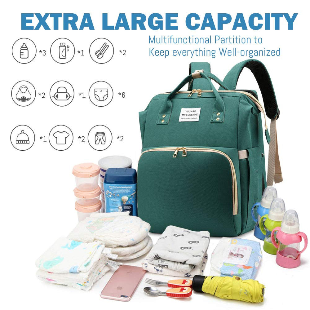 SALIFA diaper bag backpack open showing 15 pockets for baby essentials