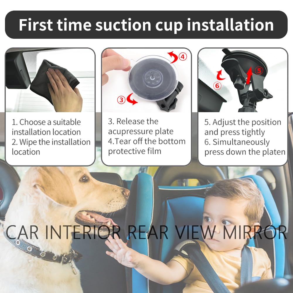 Salior mirror can mount on windshield, dashboard, or rear-seat mirror