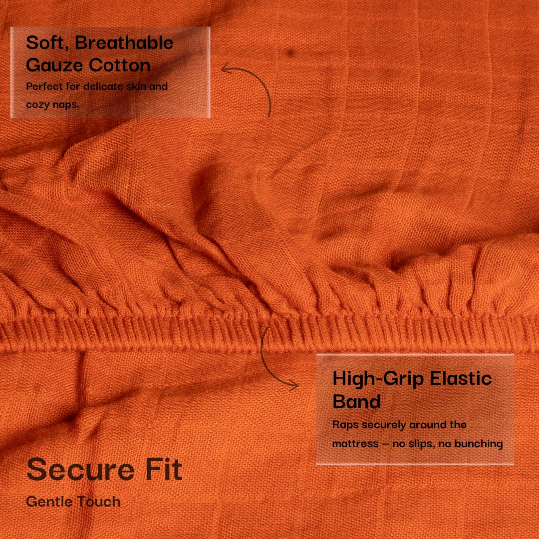 Salt Earth crib-sheet elastic corners closeup showing secure fit and no-slip design