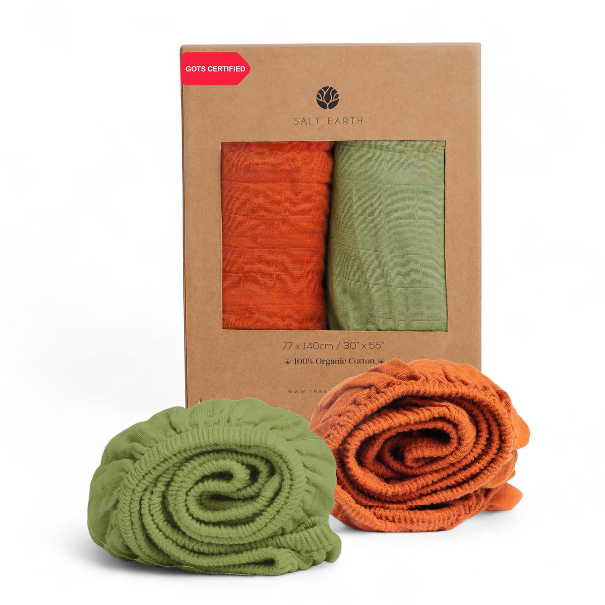 Salt Earth crib sheet two-pack flatlay highlighting breathable muslin for soft baby sleep
