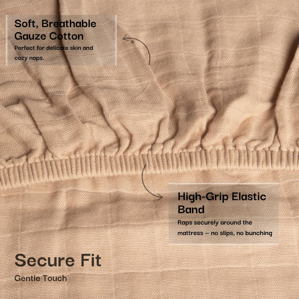 Salt Earth muslin crib sheet elastic corners secure a snug fit