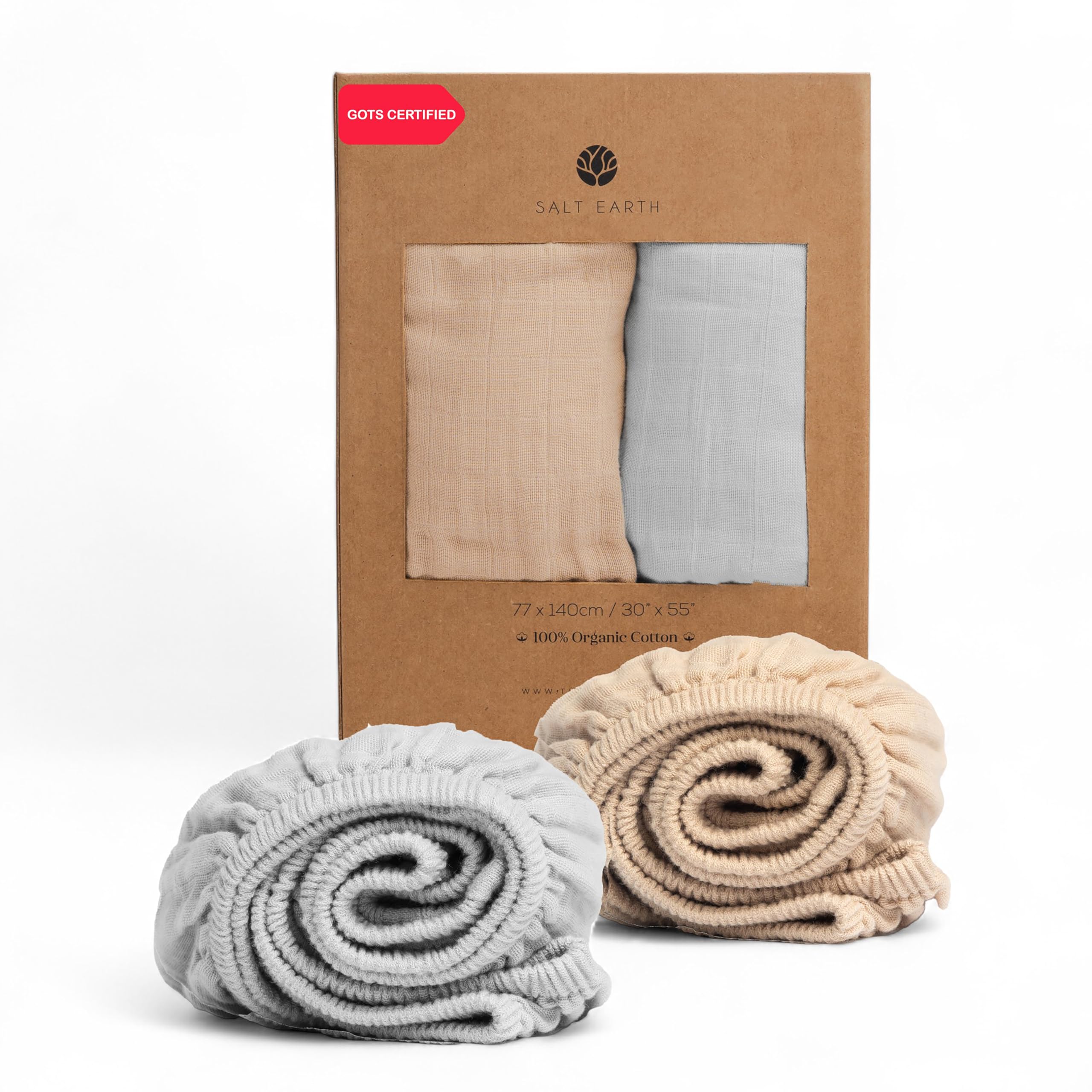 Salt Earth muslin crib sheet sets on mattress for a tidy sleep setup