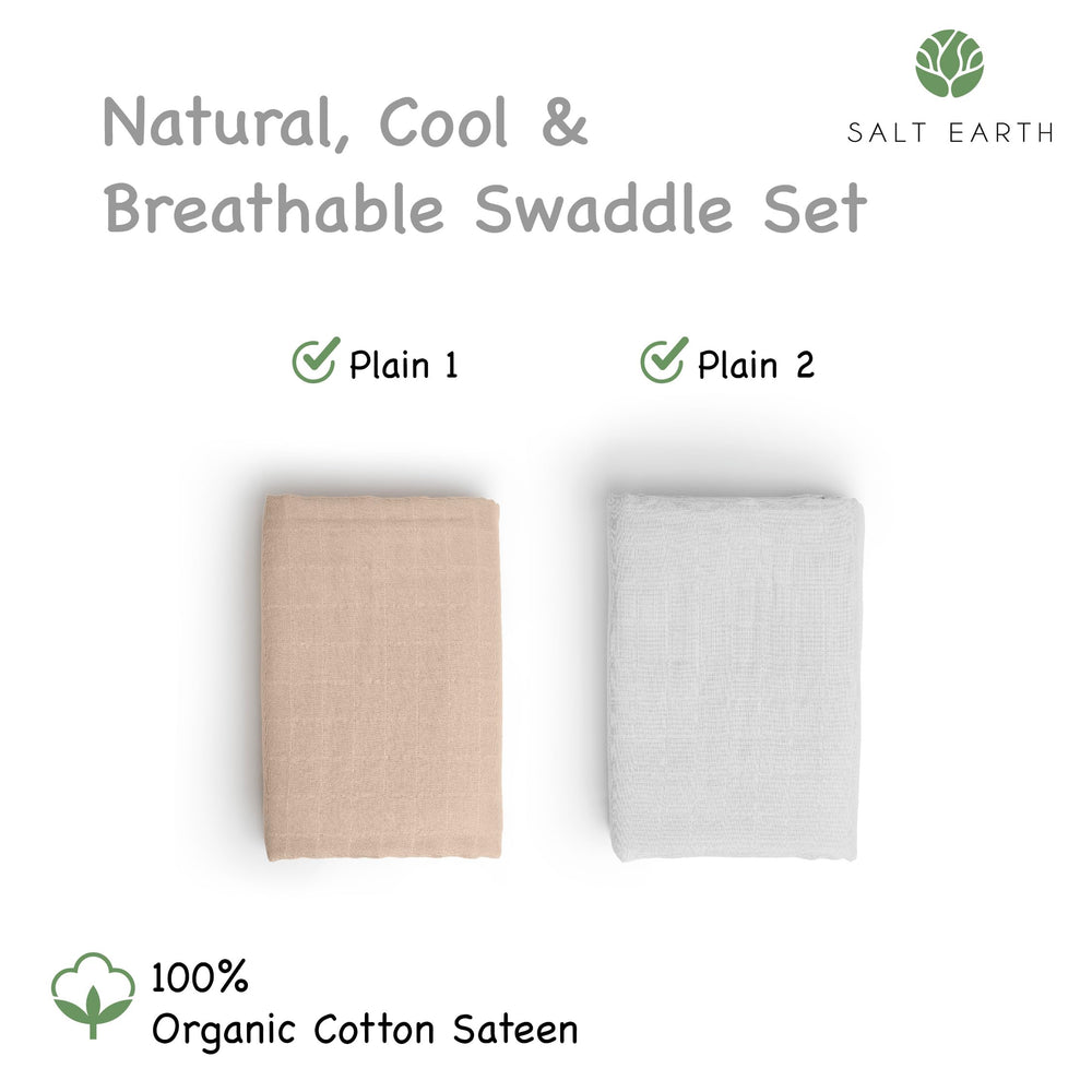 Salt Earth swaddle size 47 by 47 inches demonstrates generous wrap for newborn to toddler.