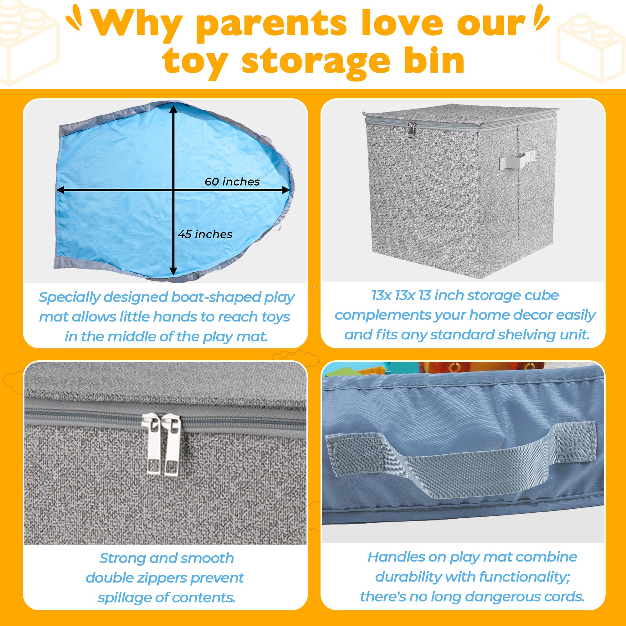 SAM AND MABEL double-zip lid keeps toys secure