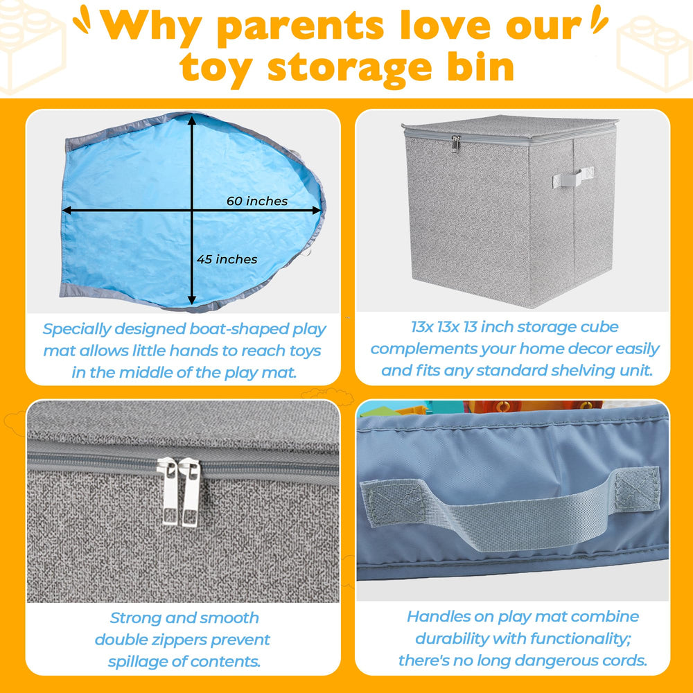SAM AND MABEL double-zip lid keeps toys secure