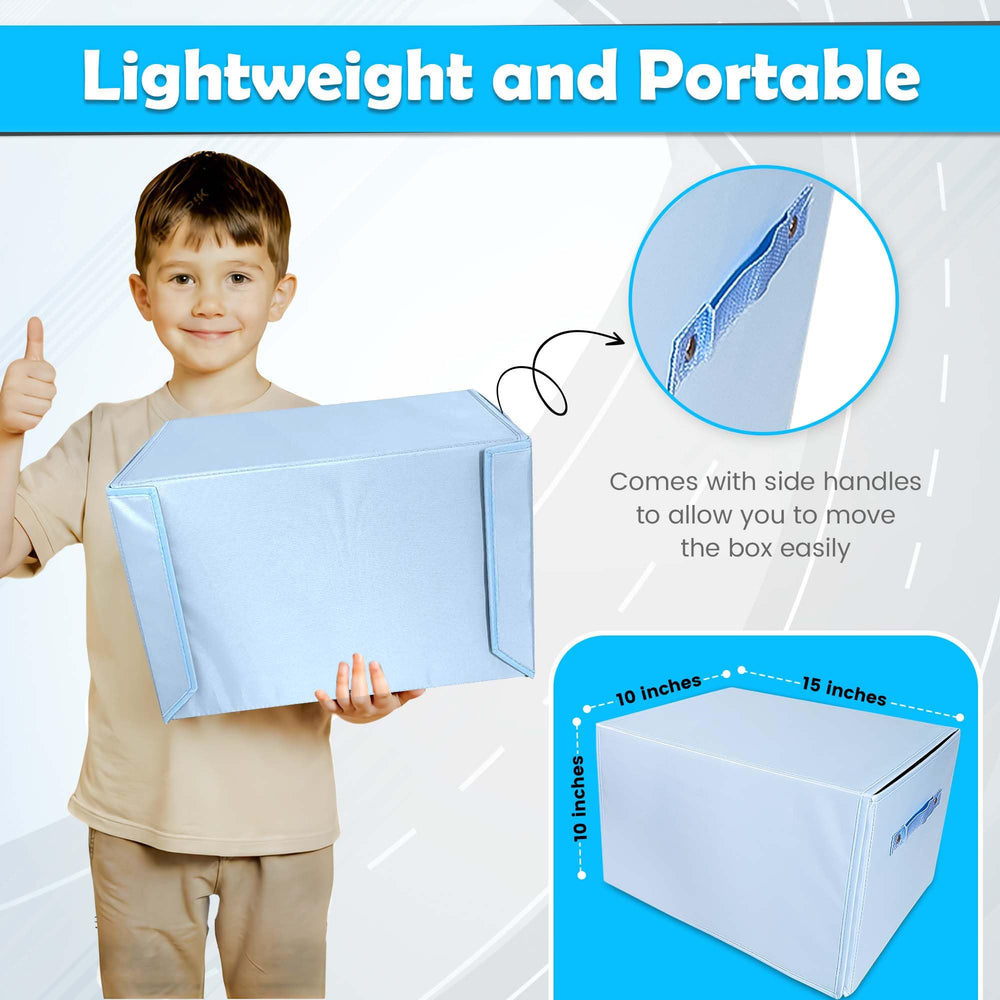 Sam and Mabel lightweight durable bin with handles for portable toy organization.