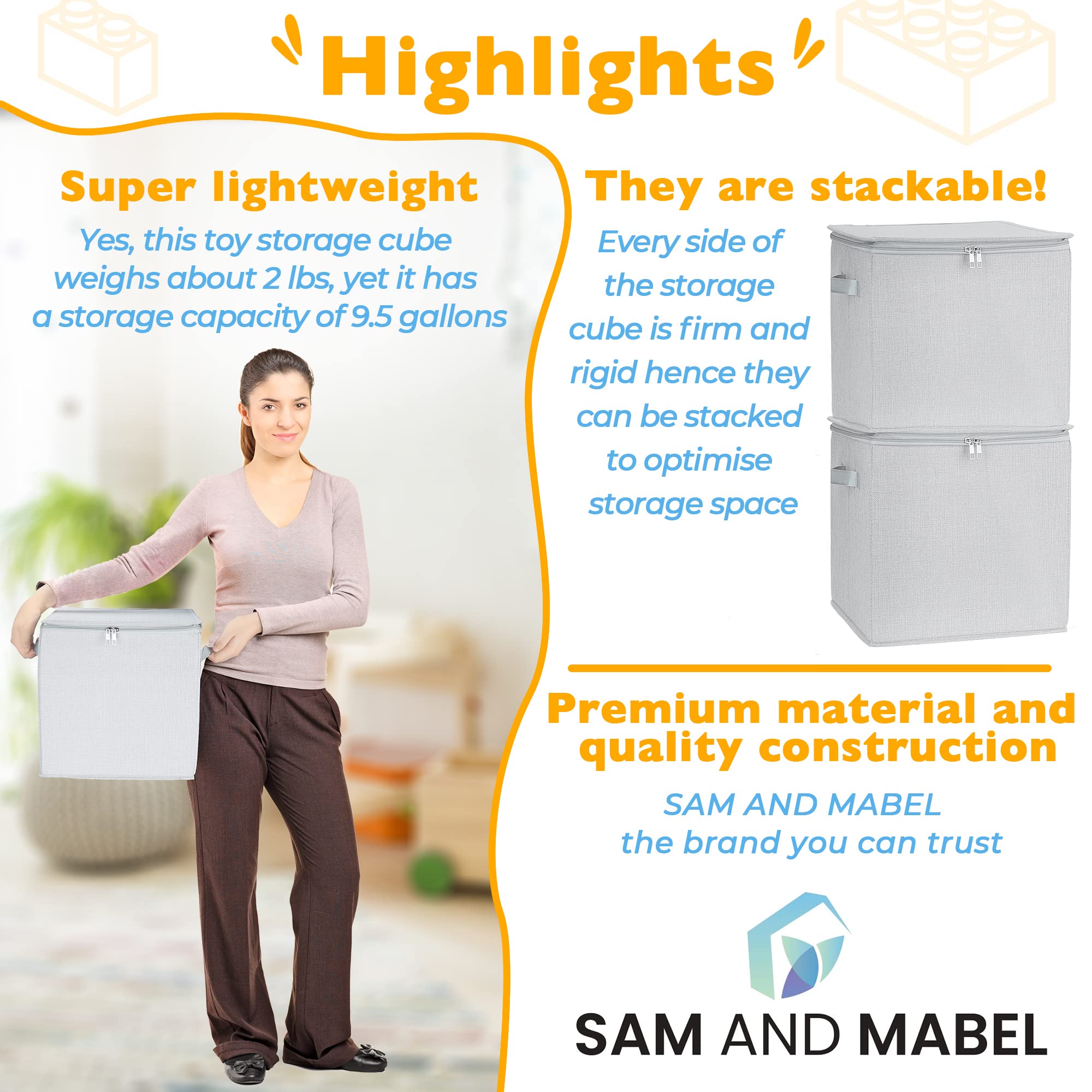 SAM AND MABEL playroom scene shows organized, accessible toy storage in a nursery or kid's room.