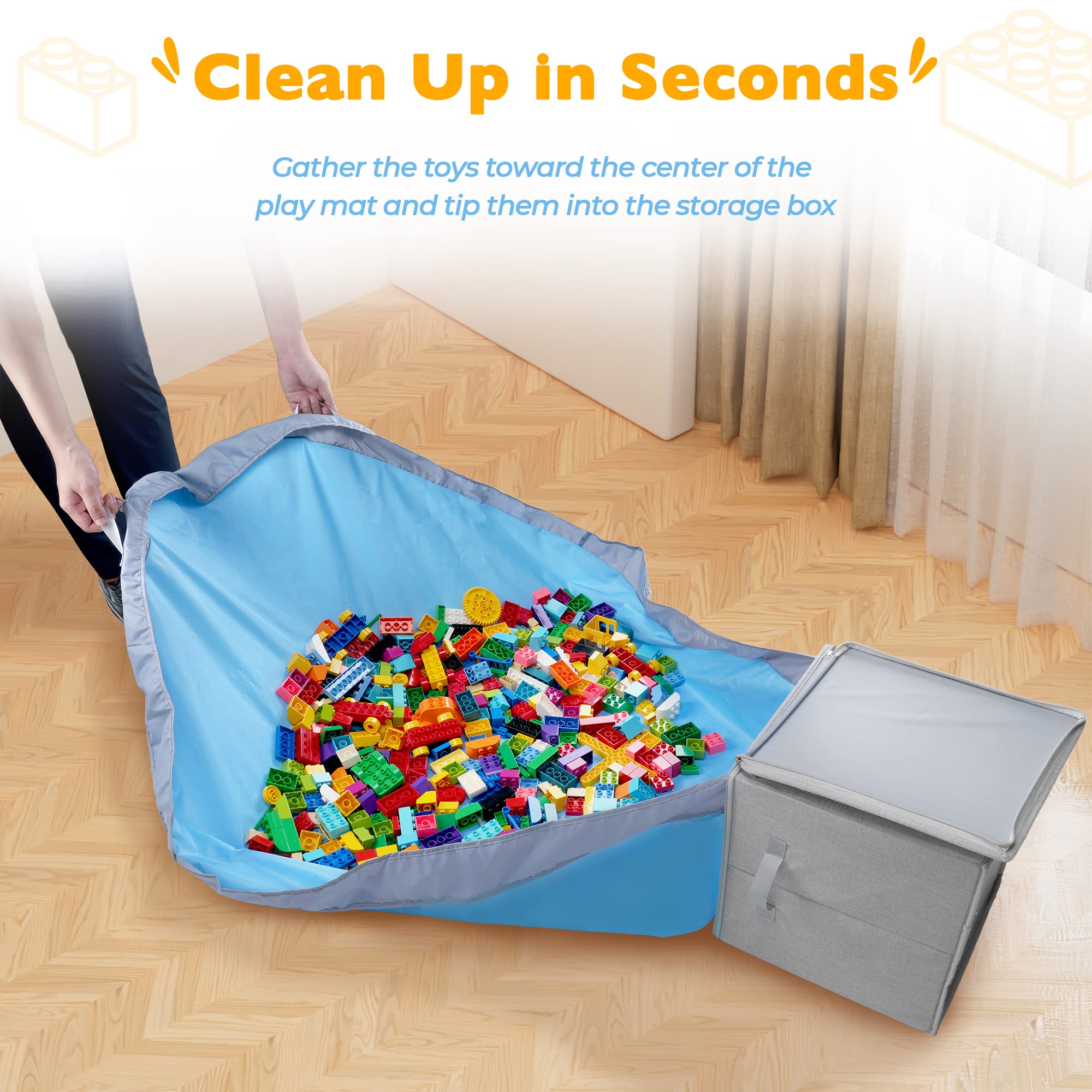SAM AND MABEL toy storage cubby side view showcases portable, lightweight design for quick room resets.